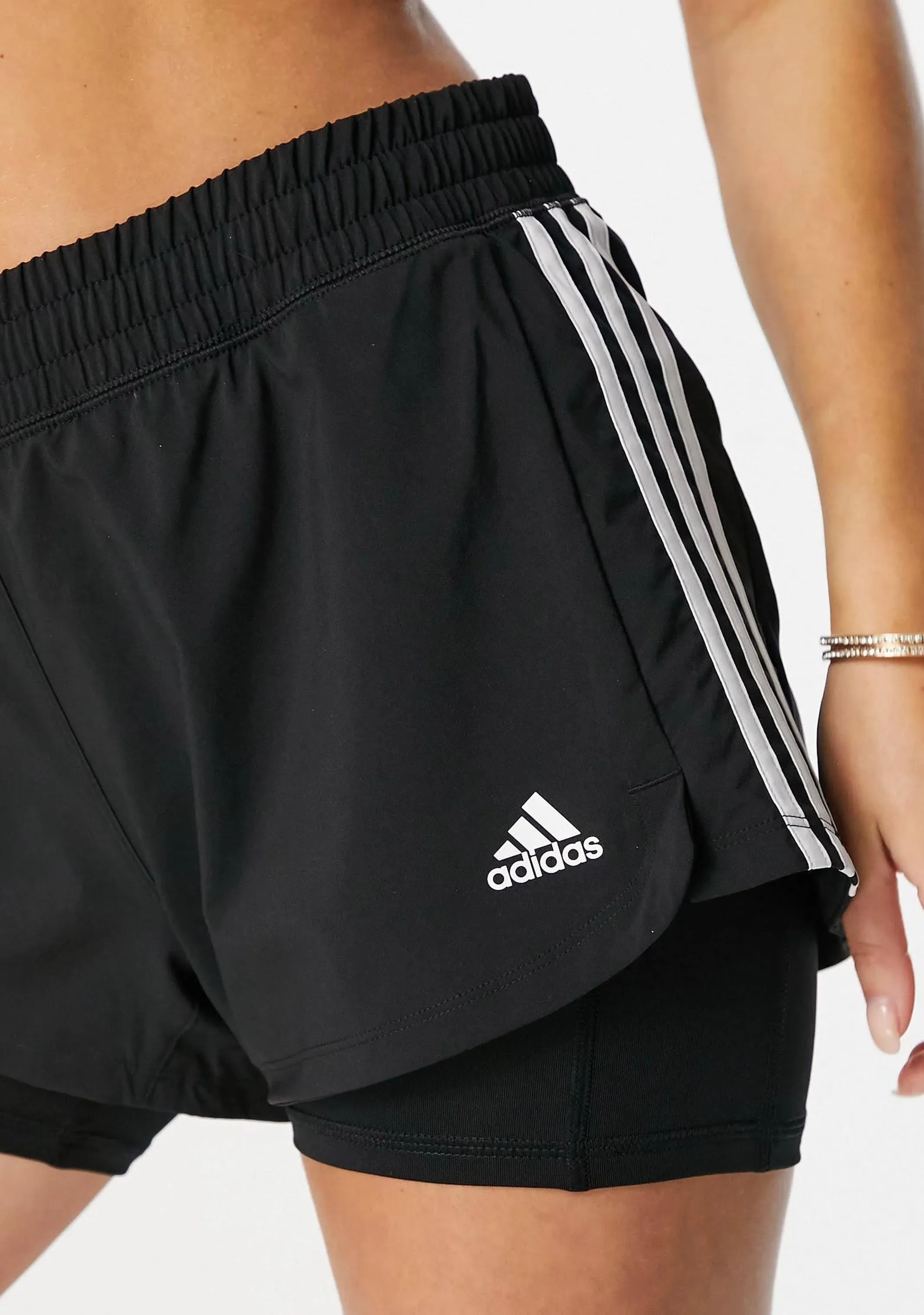 Adidas Womens 3 Stripe Pacer Two-In-One Shorts