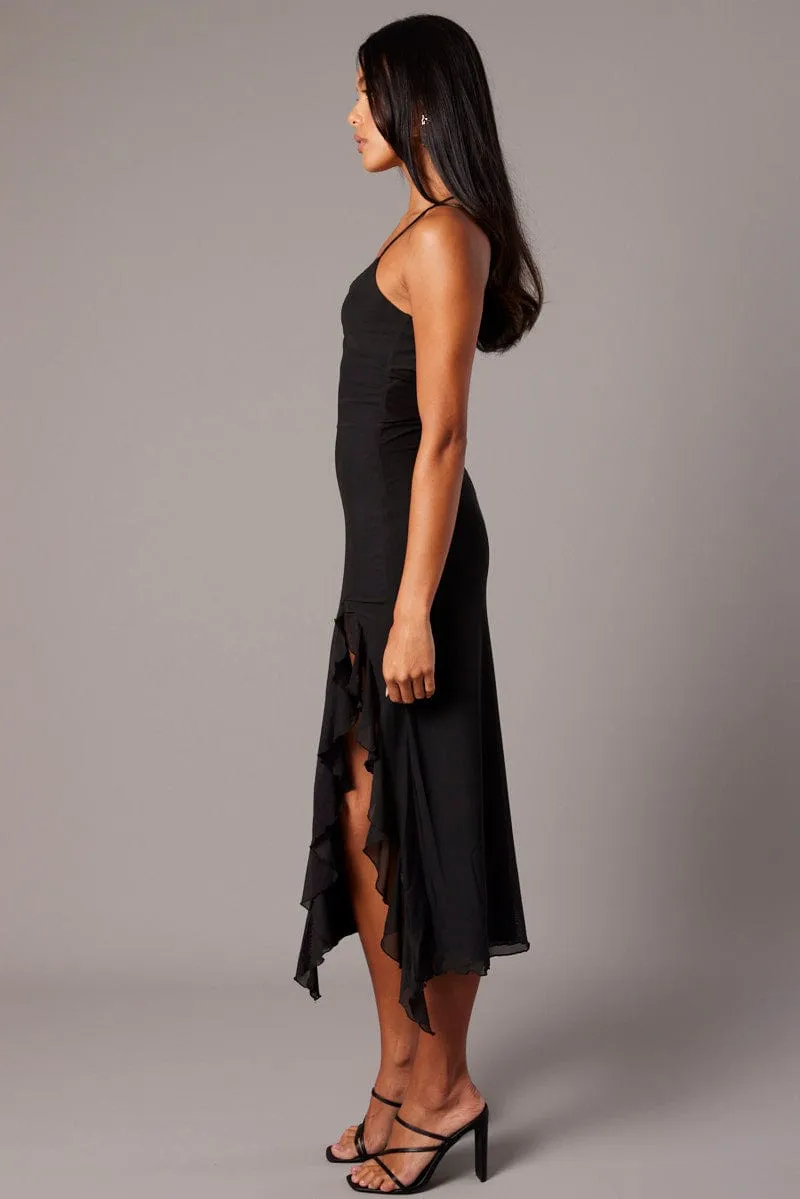Black Bodycon Dress Sleeveless Ruffle Mesh