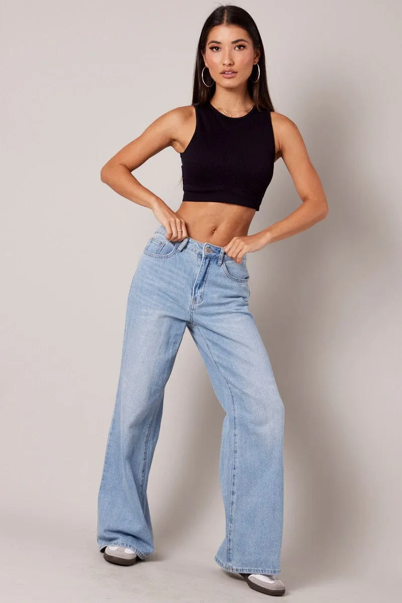 Black Tank Top Crew Neck Seamless