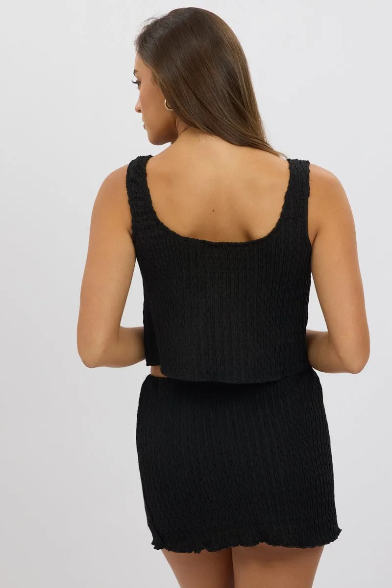 Black Tie Front Top Sleeveless Textured