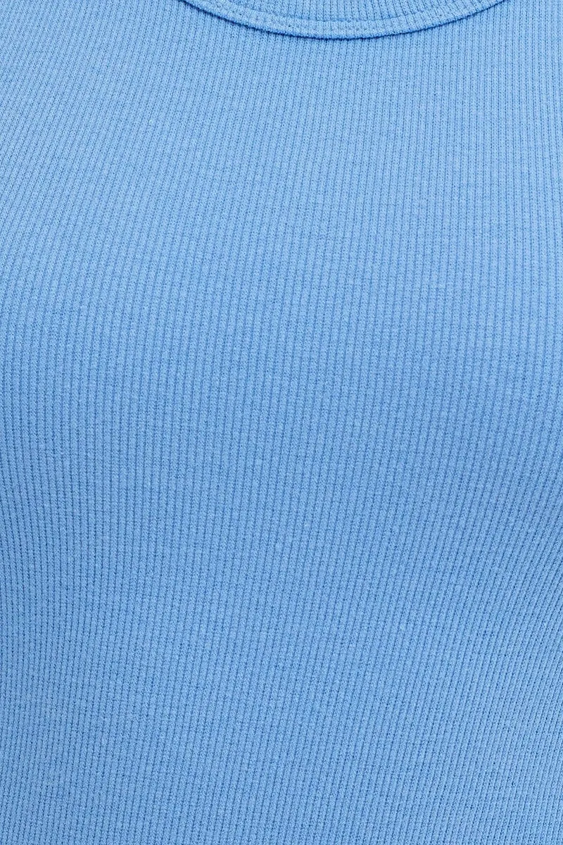 Blue Dress Round Neck Sleeveless Rib