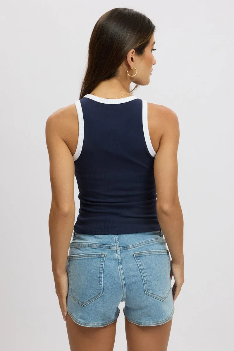 Blue Rib Tank Sleeveless