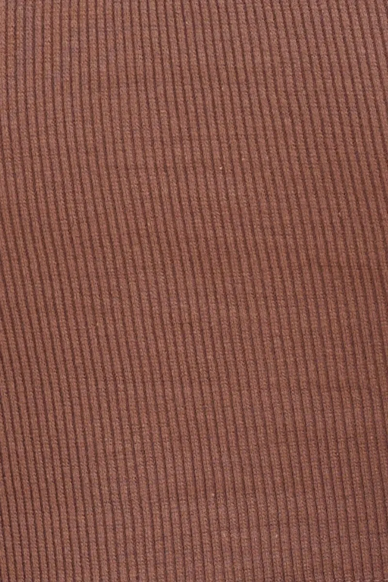 Brown Cropped Tank Cotton Blend Rib Racer Back