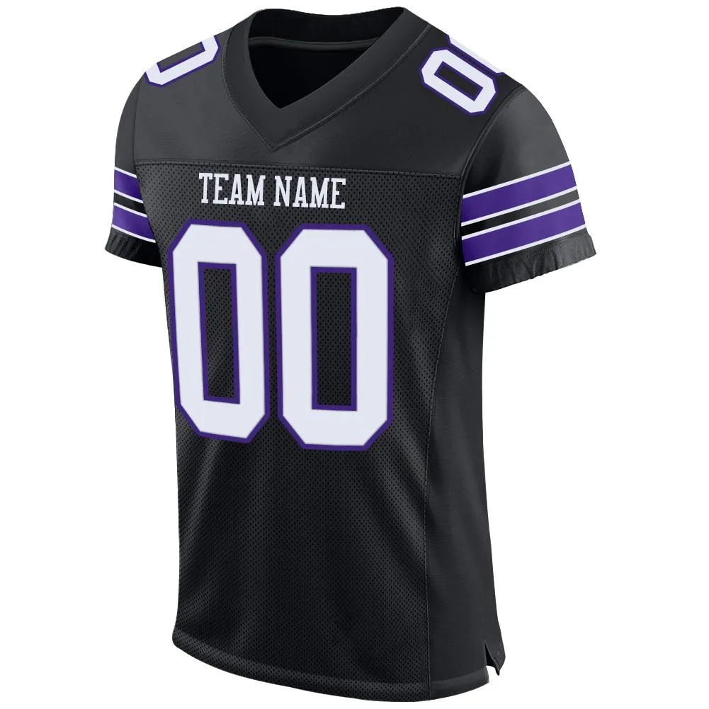 Custom Black White-Purple Mesh Authentic Football Jersey