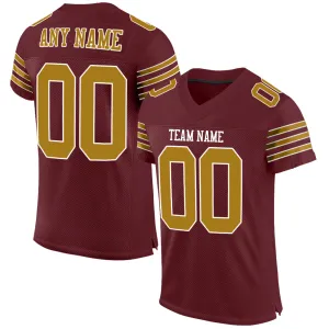 Custom Burgundy Old Gold-White Mesh Authentic Football Jersey