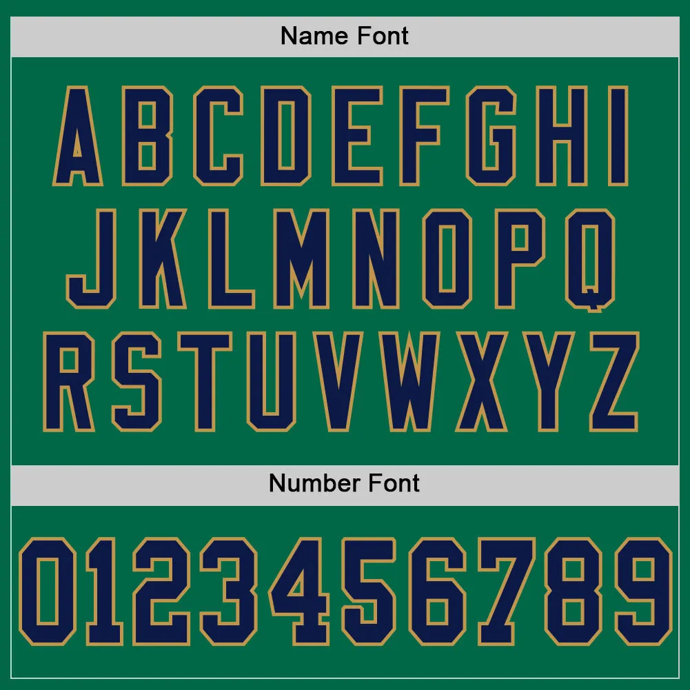 Custom Kelly Green Navy-Old Gold Mesh Authentic Throwback Football Jersey