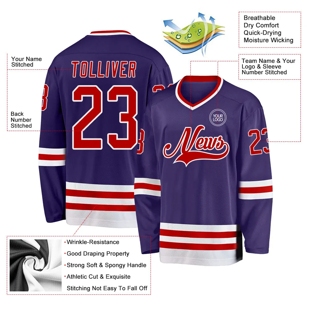 Custom Purple Red-White Hockey Jersey