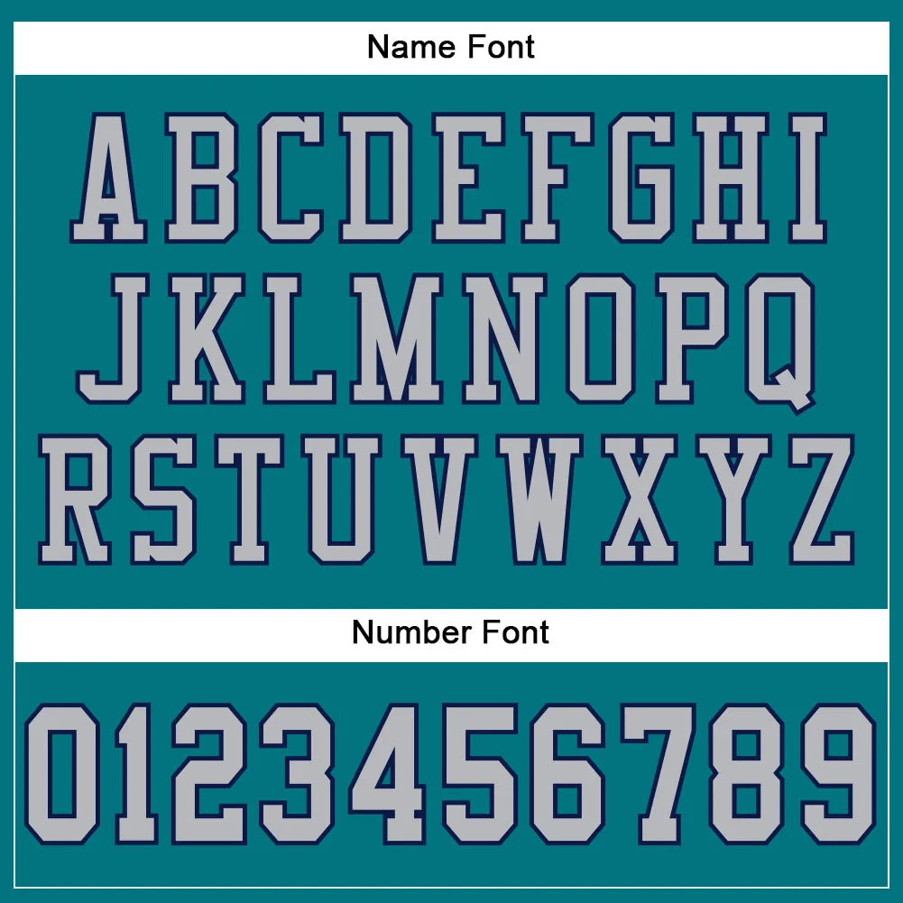 Custom Teal Gray-Navy Mesh Authentic Football Jersey