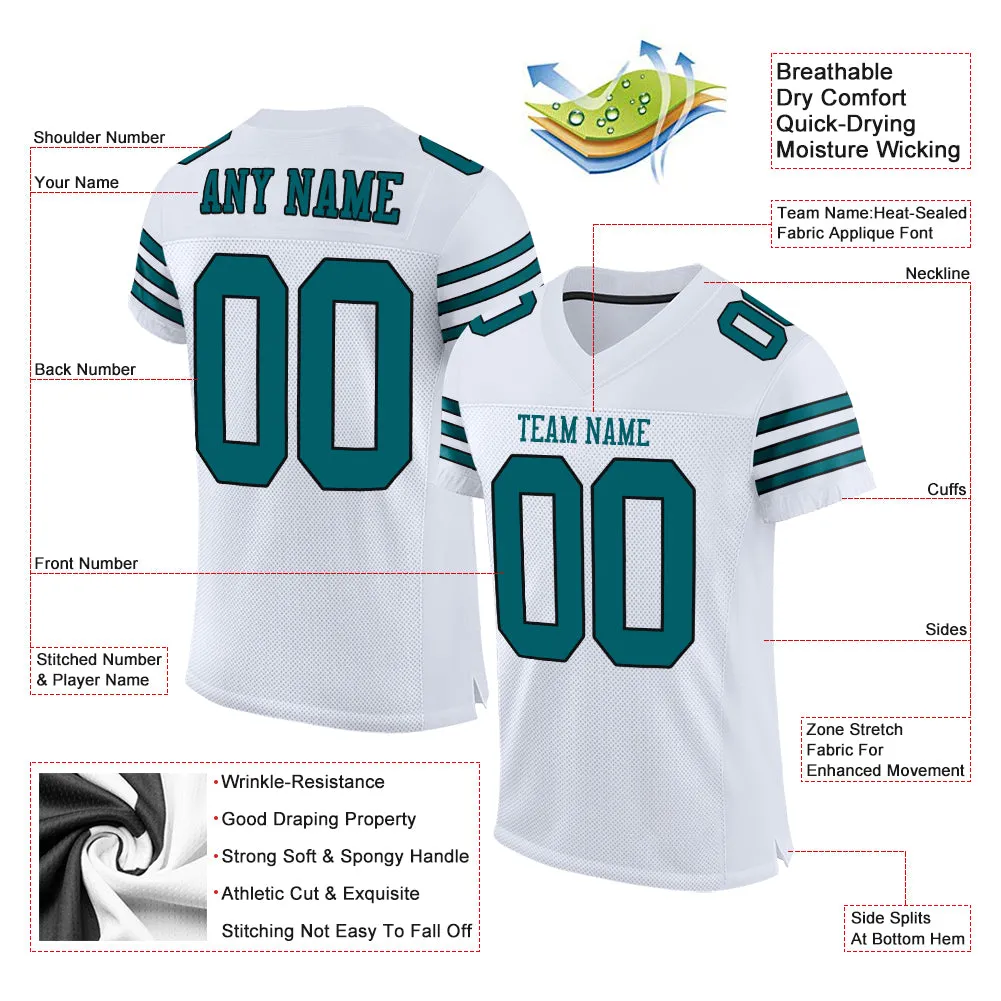 Custom White Teal-Black Mesh Authentic Football Jersey