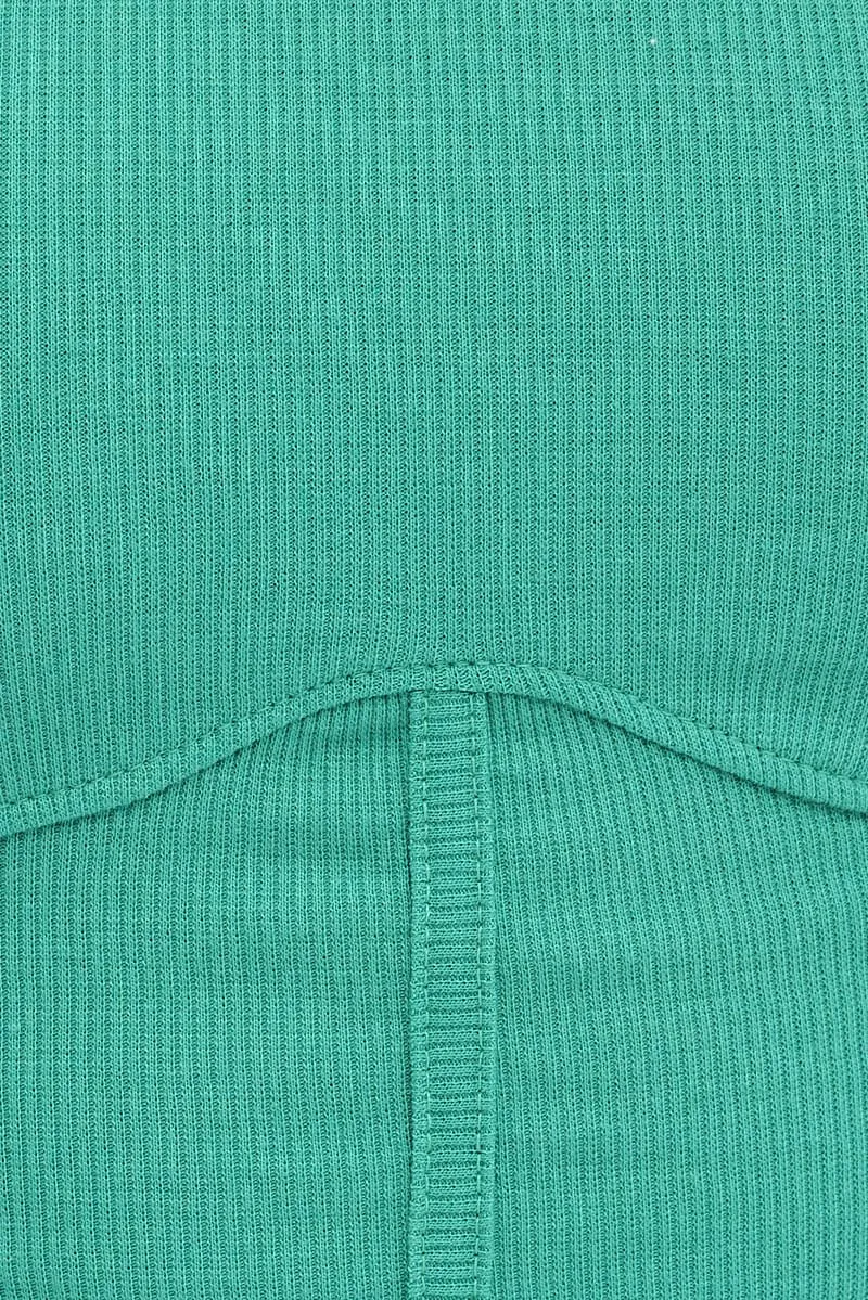 Green Tank Top Round Neck Croset Details
