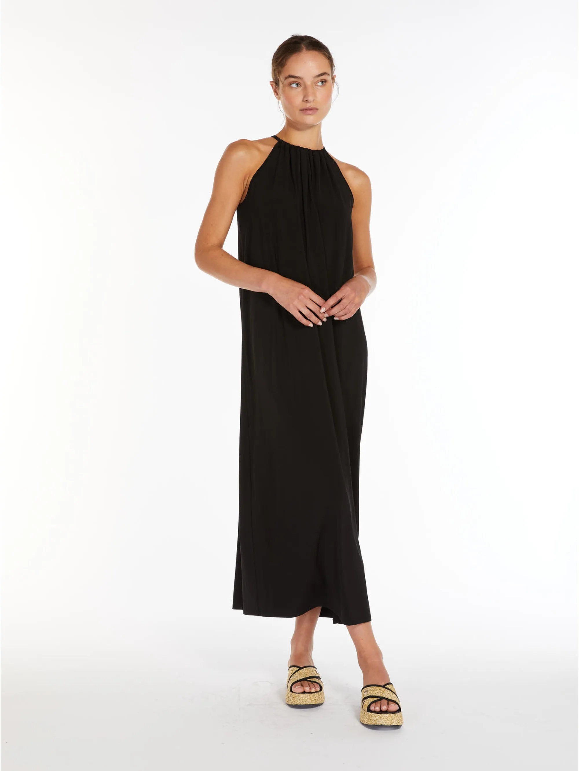 Long Dress with Black Halter Neck