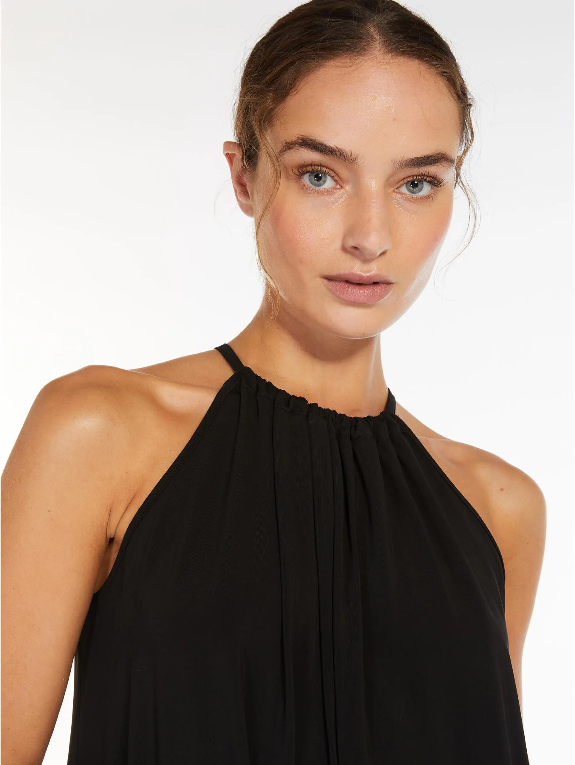 Long Dress with Black Halter Neck
