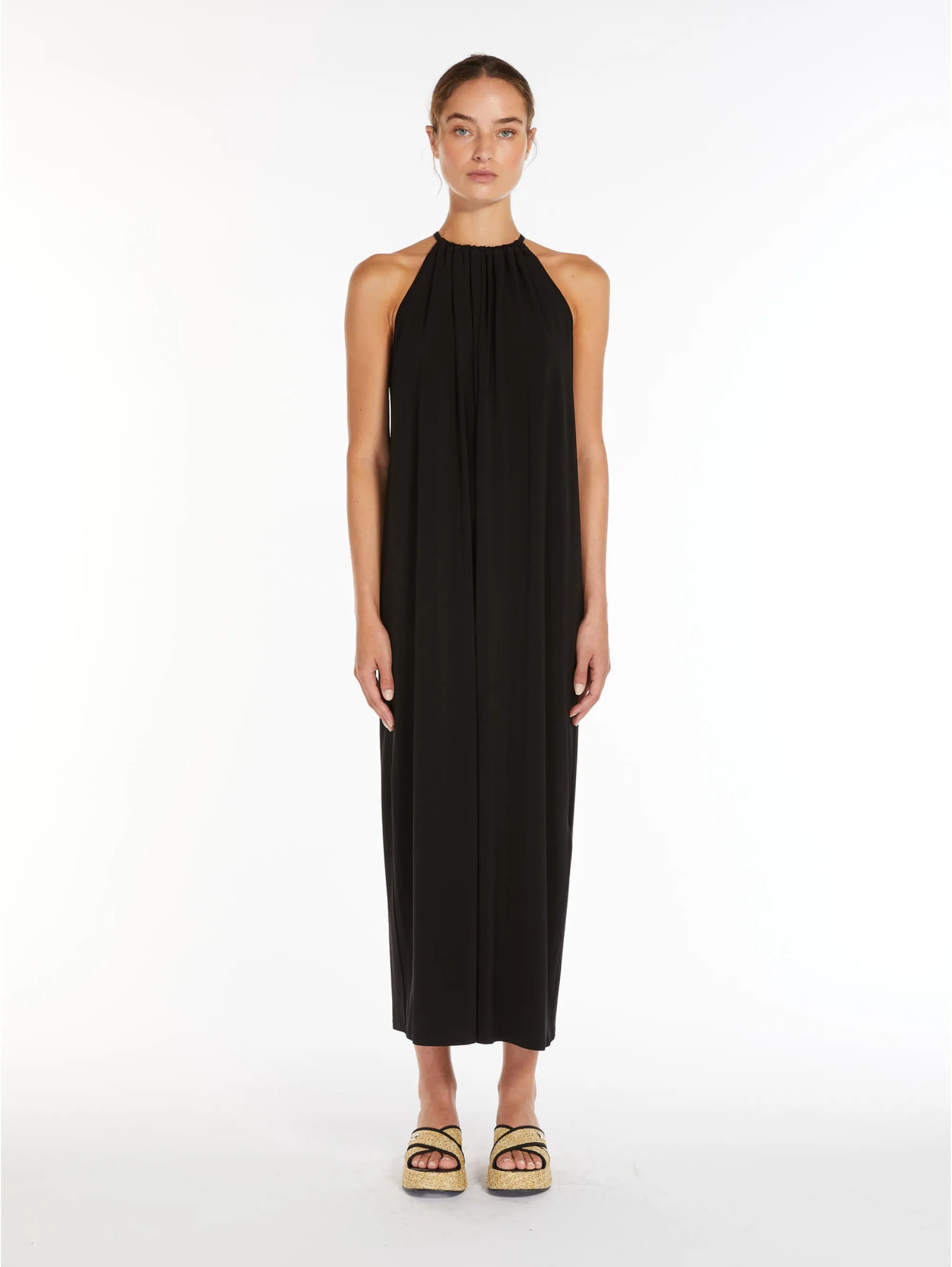 Long Dress with Black Halter Neck
