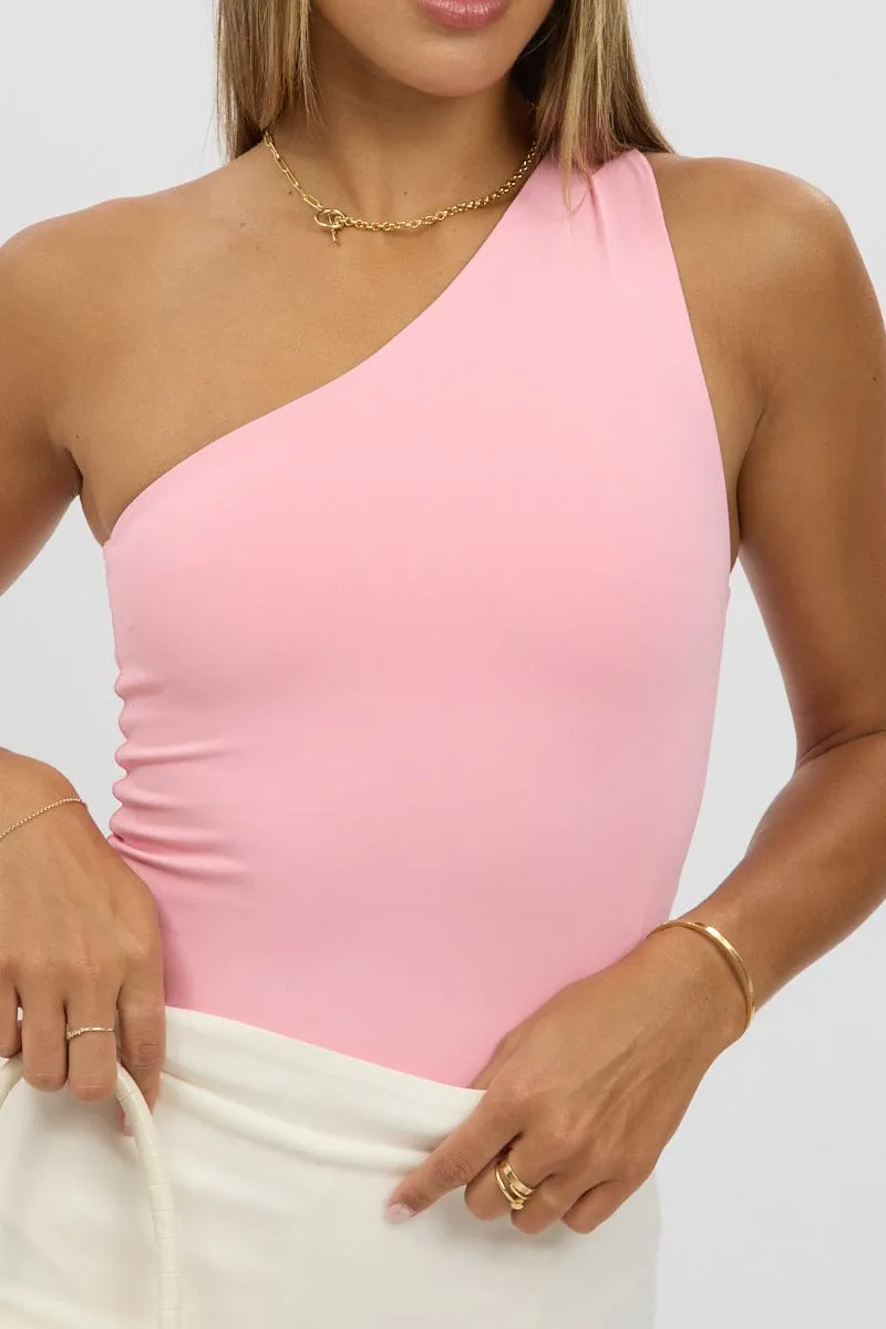 Pink Bodysuit One Shoulder