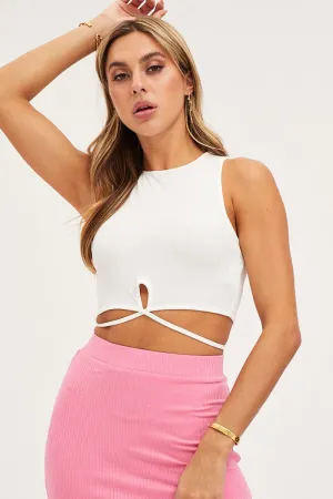 White Jersey Tank Wrap Waist Ribbed