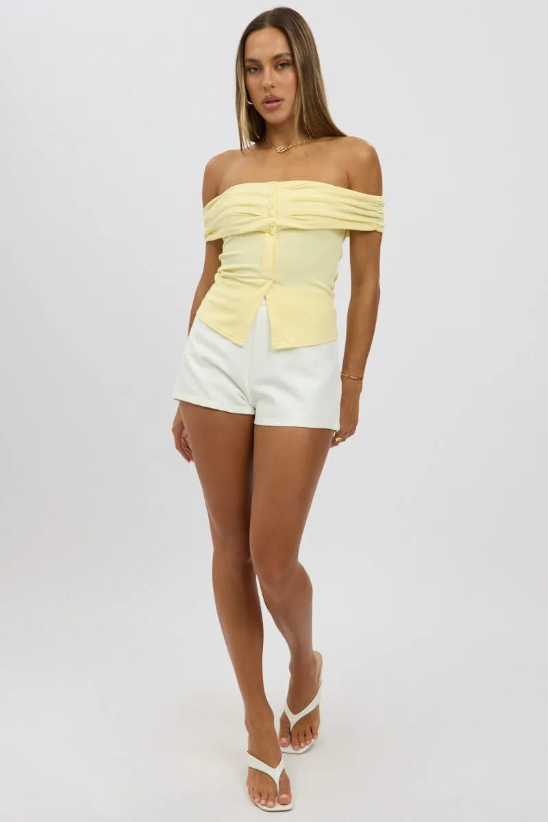 Yellow Off Shoulder Top Rib